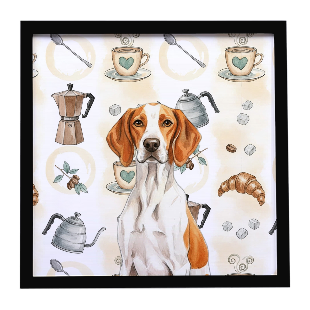 WDK7557MFP88 8 x 8 in. Orange & White Pointer Coffee Bar Framed Metal Print