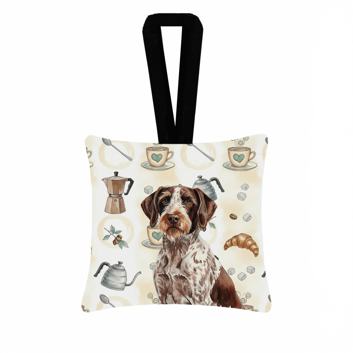 WDK7450PO3 3.5 x 3.5 in. Roan German Wirehaired Pointer Coffee Bar Hanging Square Fabric Ornament