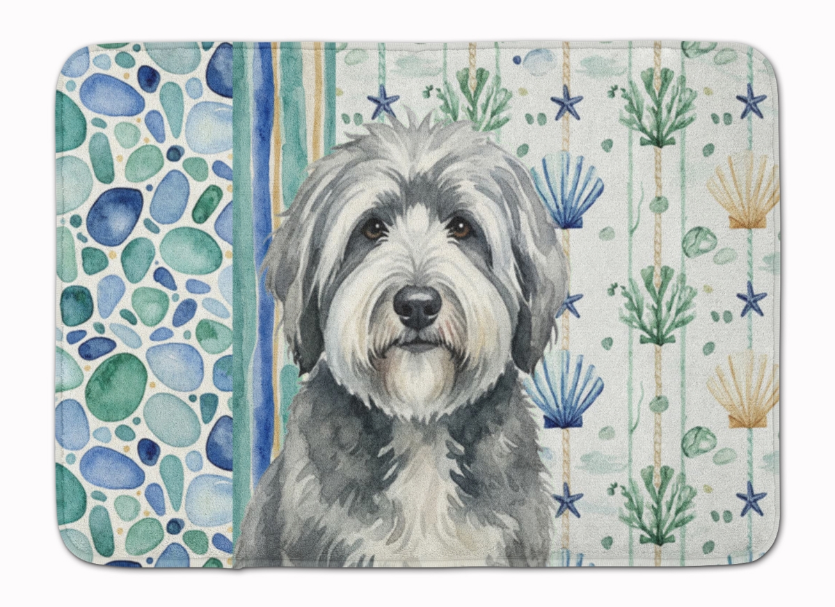 WDK7137RUG 19 x 27 in. Gray & White Old English Sheepdog Coastal Sea Glass Memory Foam Kitchen Mat