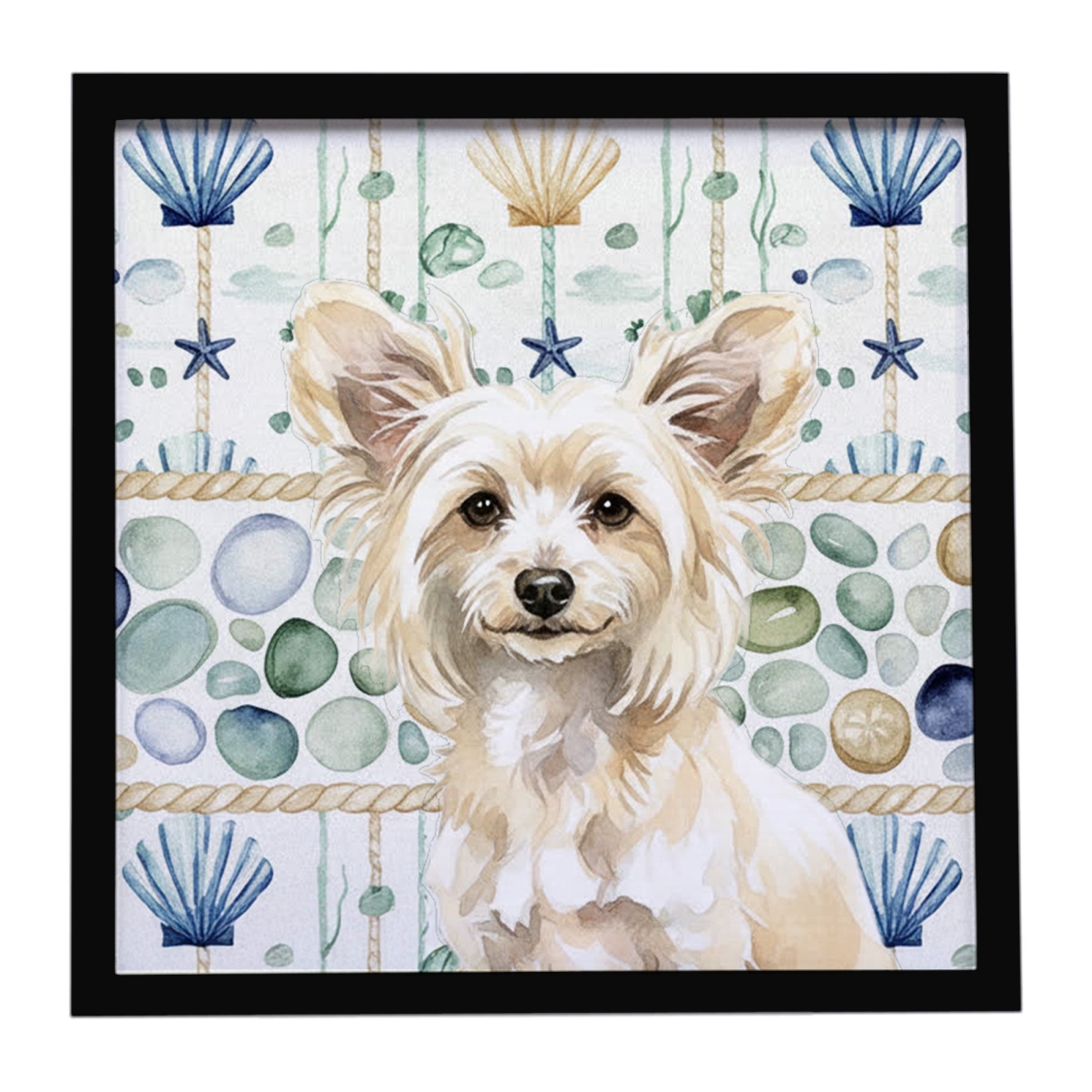 WDK6976MFP88 8 x 8 in. Powderpuff Chinese Crested Coastal Sea Glass Framed Metal Print