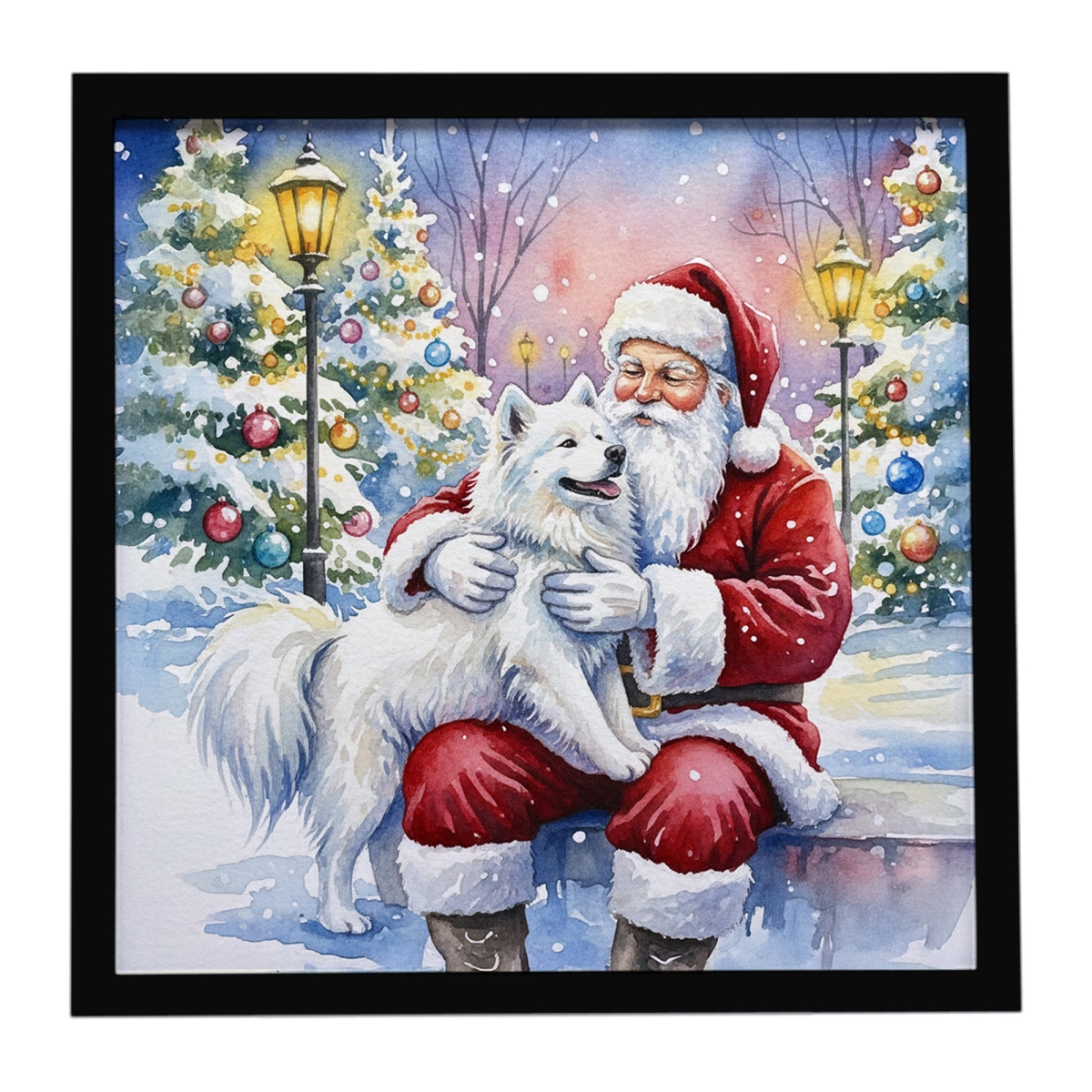 FNT1075MFP88 8 x 8 in. Samoyed with Santa Claus Framed Metal Print