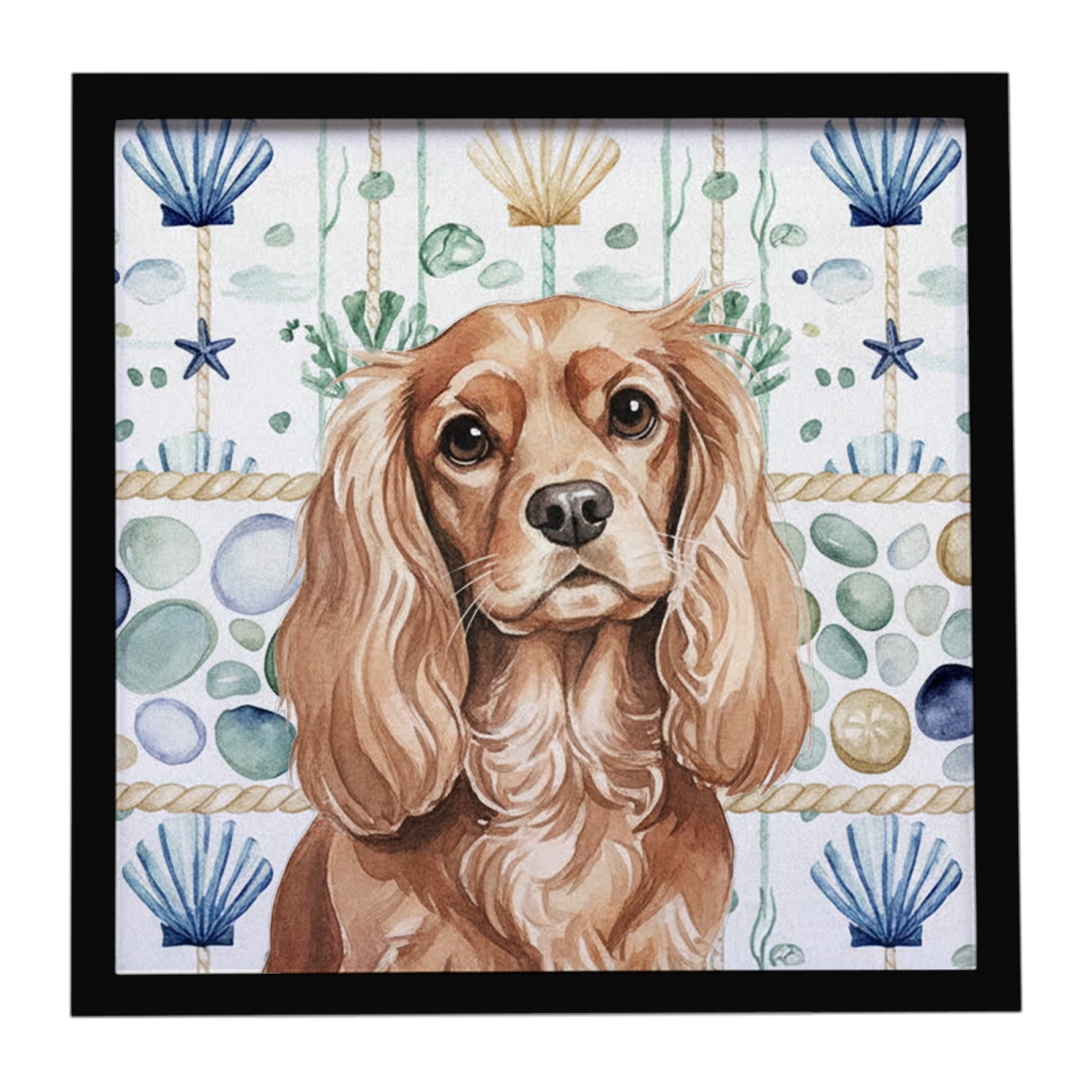 WDK6964MFP88 8 x 8 in. Ruby Cavalier Spaniel Coastal Sea Glass Framed Metal Print