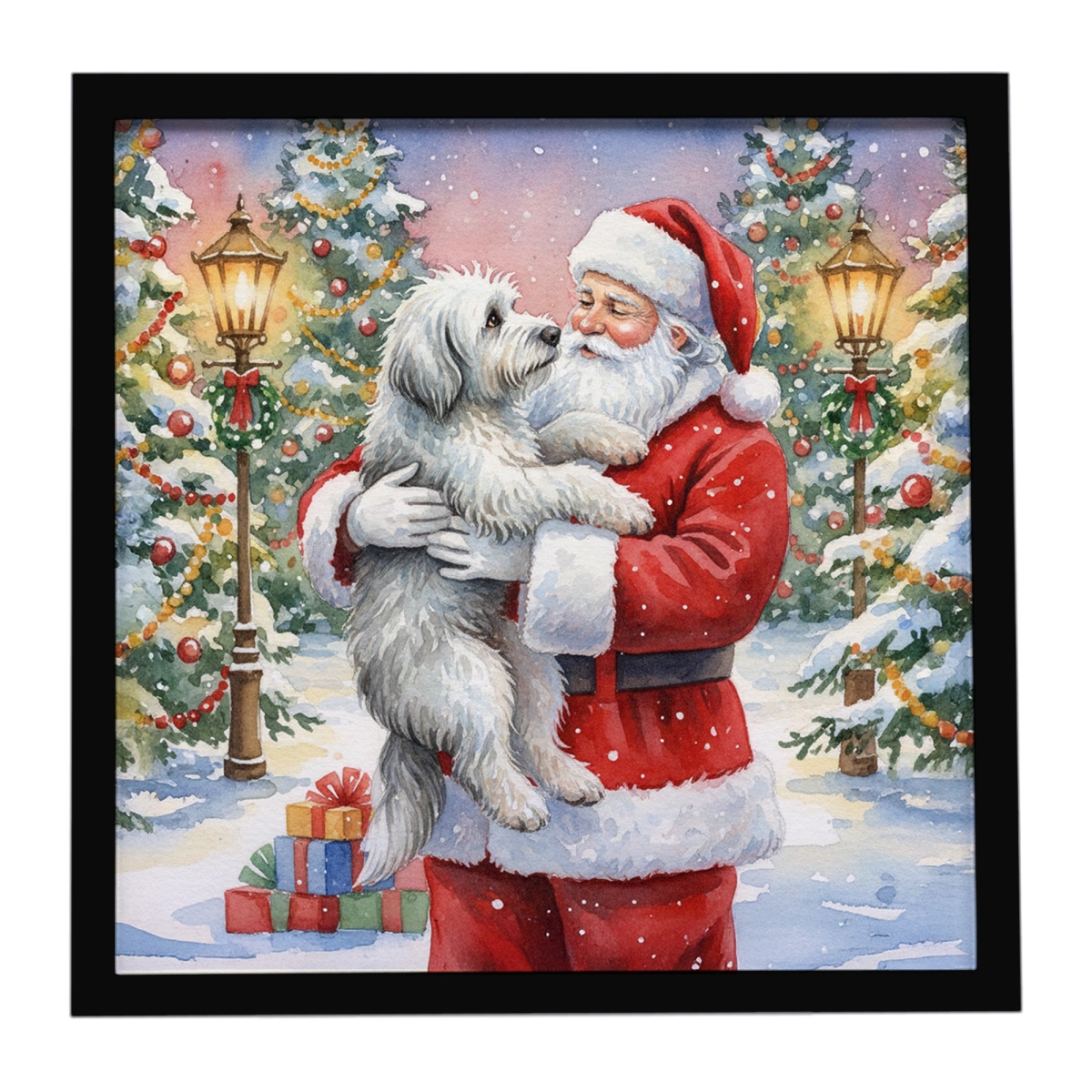 FNT1063MFP88 8 x 8 in. Old English Sheepdog with Santa Claus Framed Metal Print