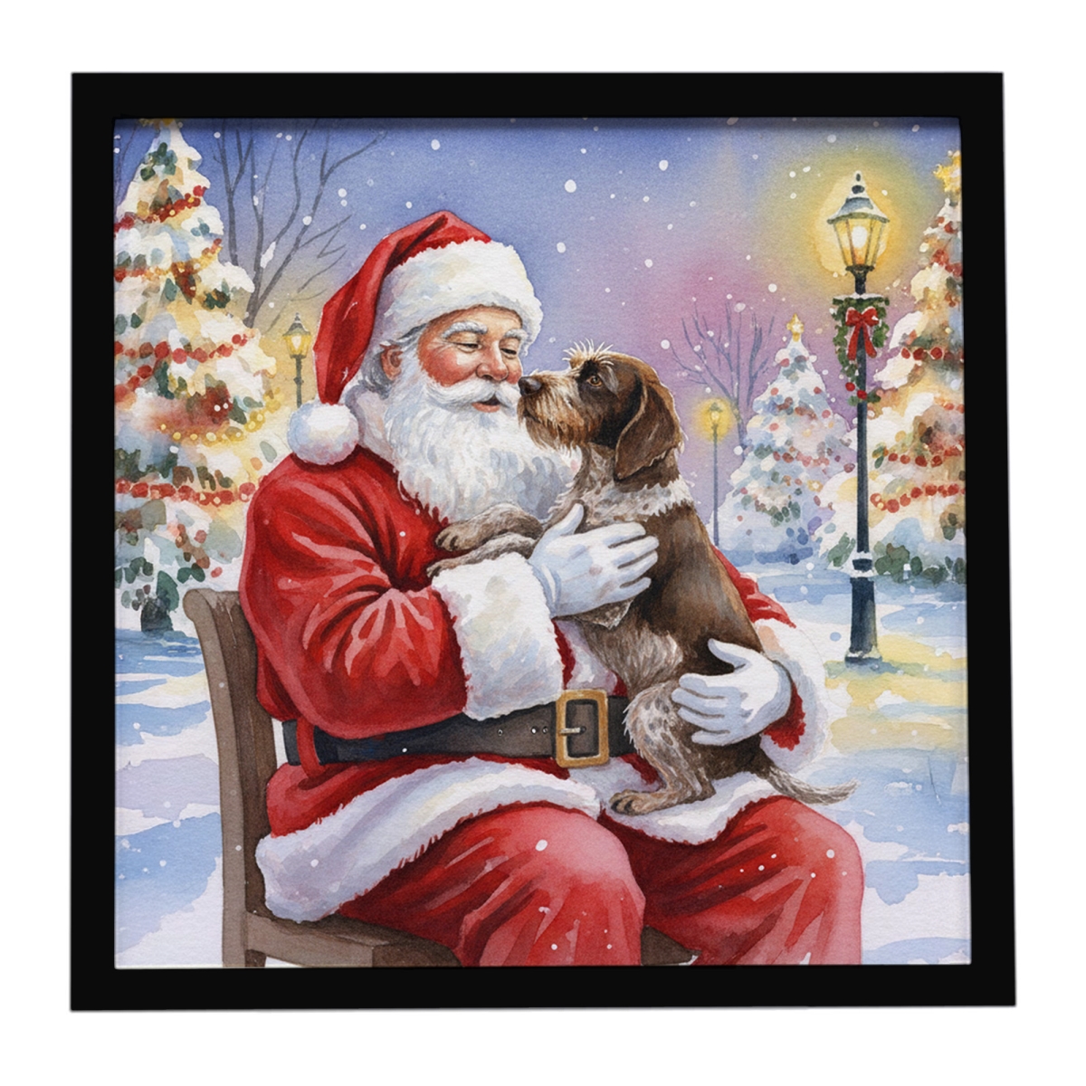 FNT1038MFP88 8 x 8 in. German Wirehaired Pointer with Santa Claus Framed Metal Print