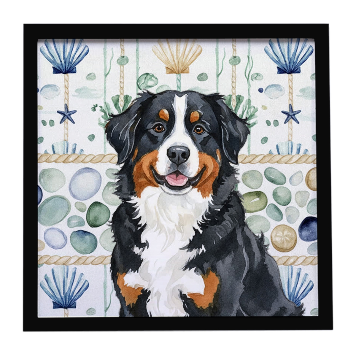 WDK6913MFP88 8 x 8 in. Bernese Mountain Dog Coastal Sea Glass Framed Metal Print