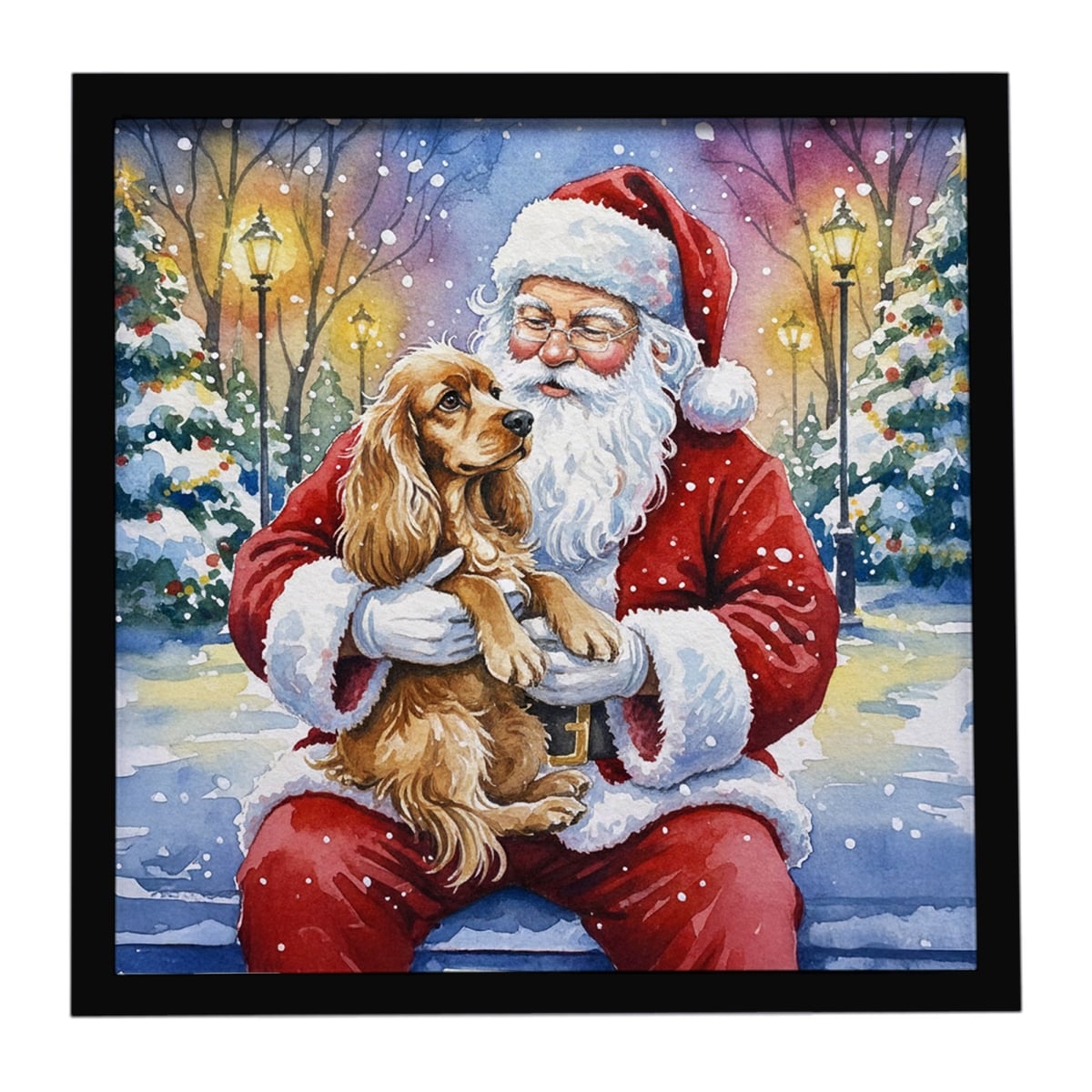 FNT1026MFP88 8 x 8 in. Cocker Spaniel with Santa Claus Framed Metal Print