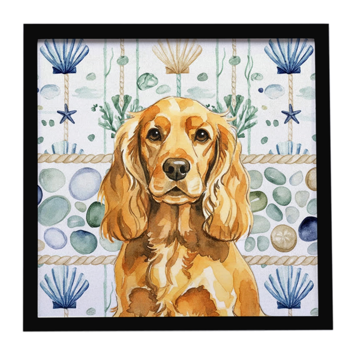 WDK7018MFP88 8 x 8 in. Golden English Cocker Spaniel Coastal Sea Glass Framed Metal Print