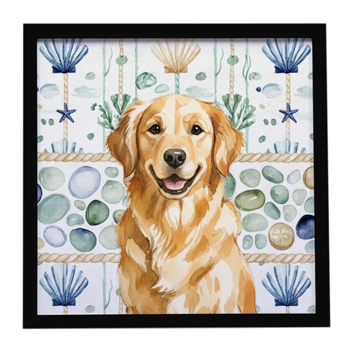 WDK7051MFP88 8 x 8 in. Golden Retriever Coastal Sea Glass Framed Metal Print