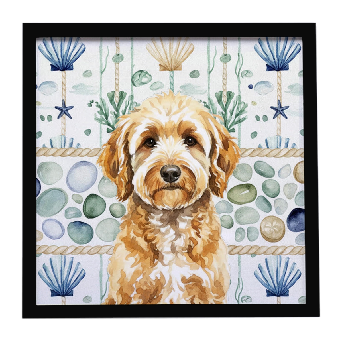 WDK7052MFP88 8 x 8 in. Goldendoodle Coastal Sea Glass Framed Metal Print