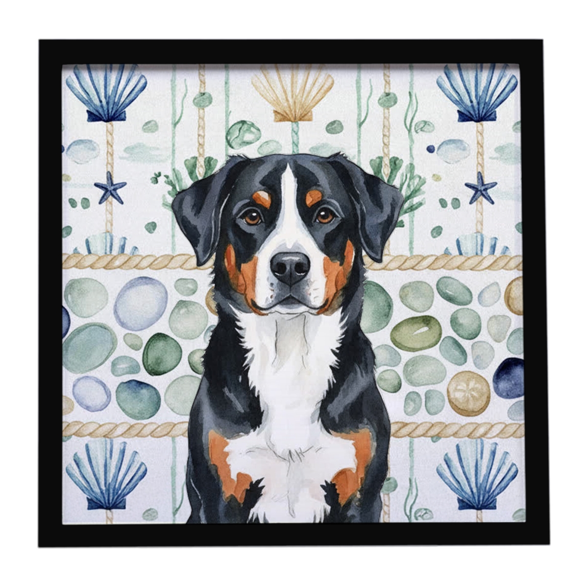 WDK7059MFP88 8 x 8 in. Greater Swiss Mountain Dog Coastal Sea Glass Framed Metal Print