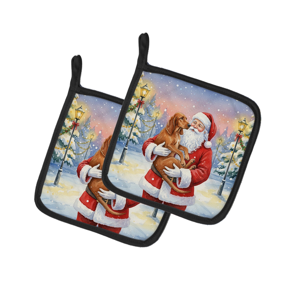 FNT1071PTHD 7.5 x 7.5 in. Redbone Coonhound with Santa Claus Pot Holders, Pack of 2