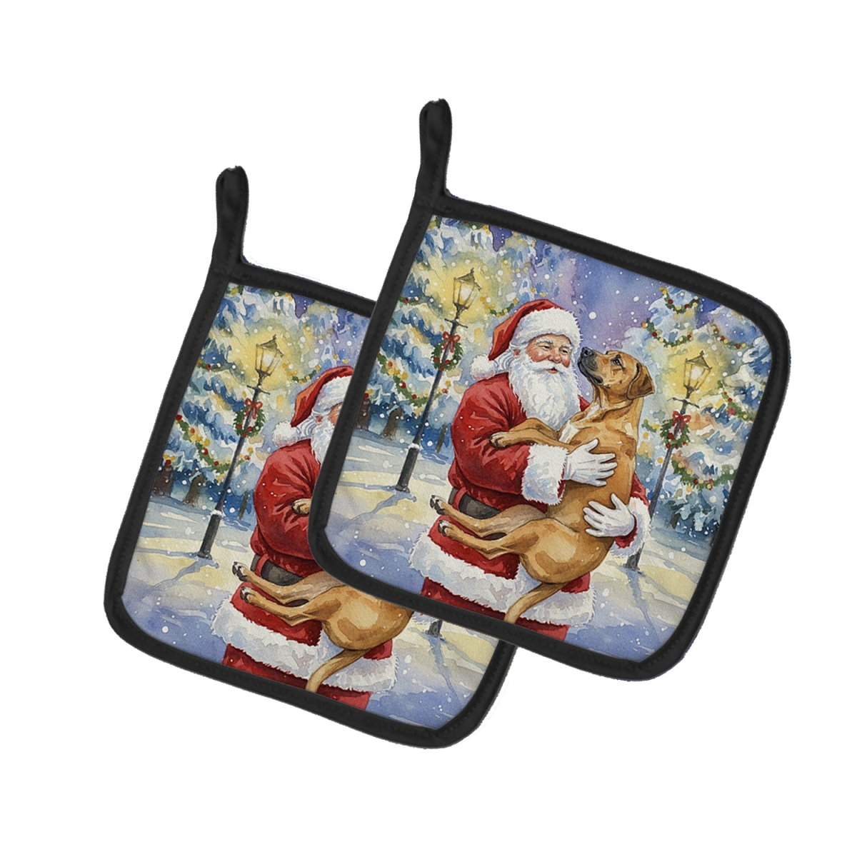 FNT1072PTHD 7.5 x 7.5 in. Rhodesian Ridgeback with Santa Claus Pot Holders, Pack of 2