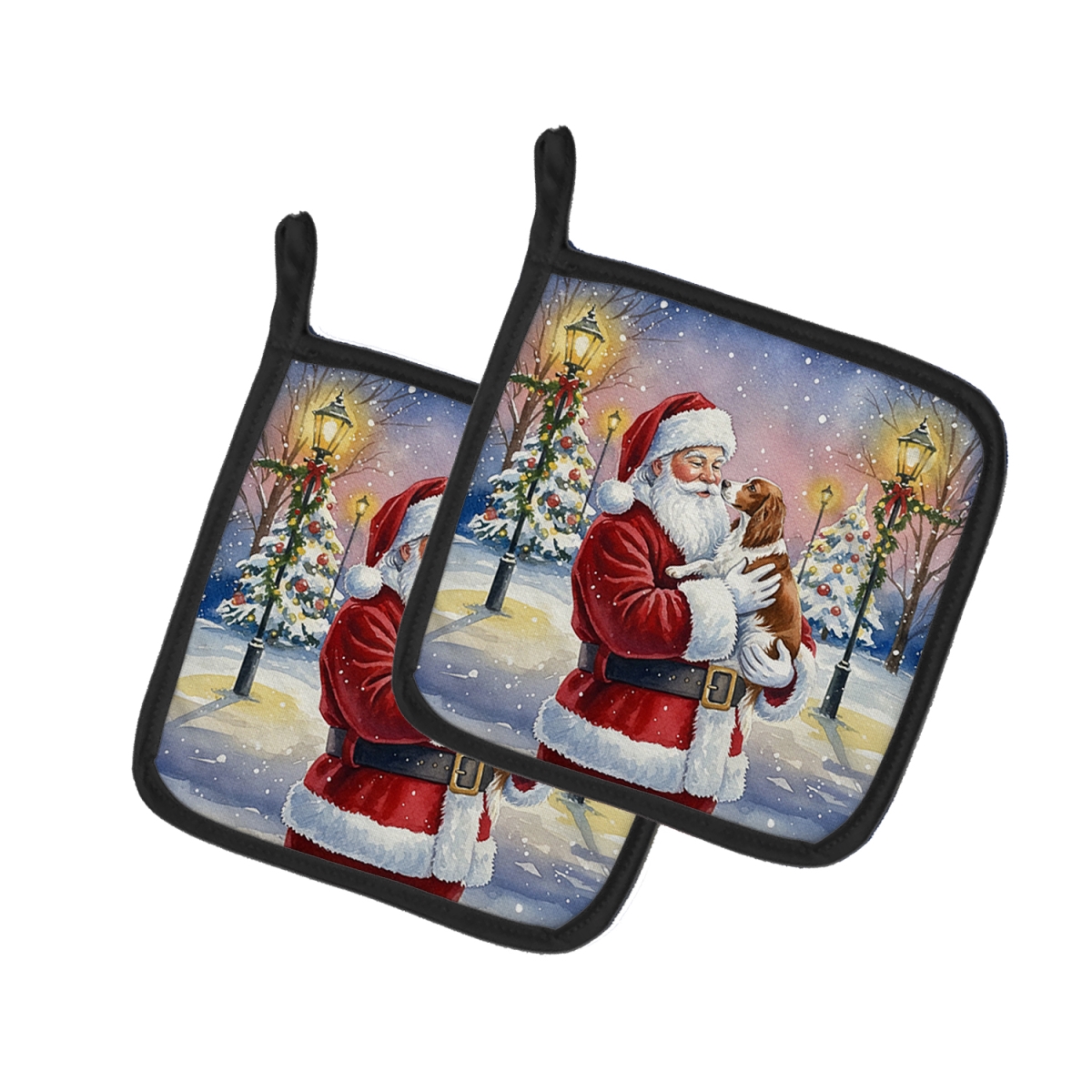 FNT1086PTHD 7.5 x 7.5 in. Welsh Springer Spaniel with Santa Claus Pot Holders, Pack of 2