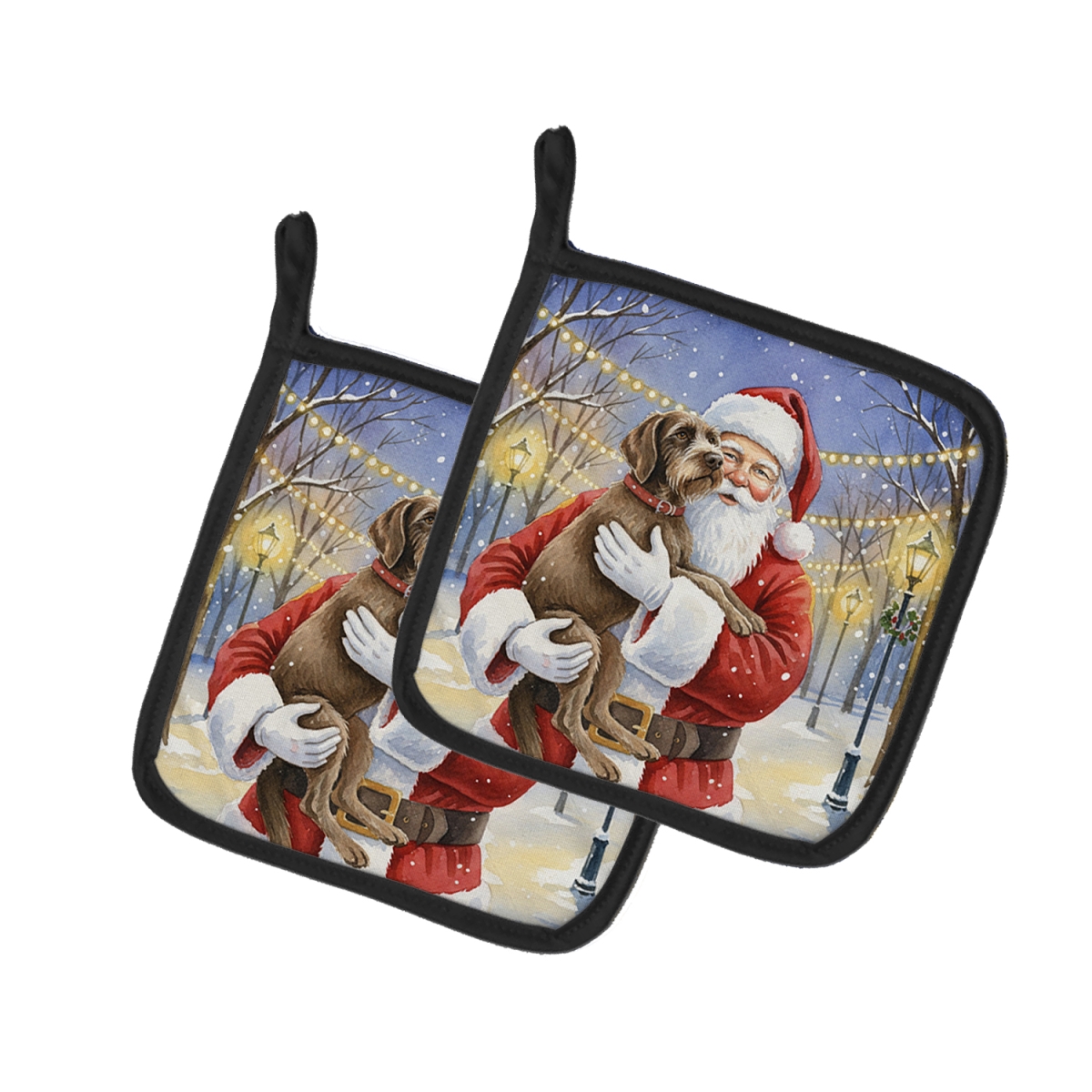 FNT1088PTHD 7.5 x 7.5 in. Wirehaired Pointing Griffon with Santa Claus Pot Holders, Pack of 2