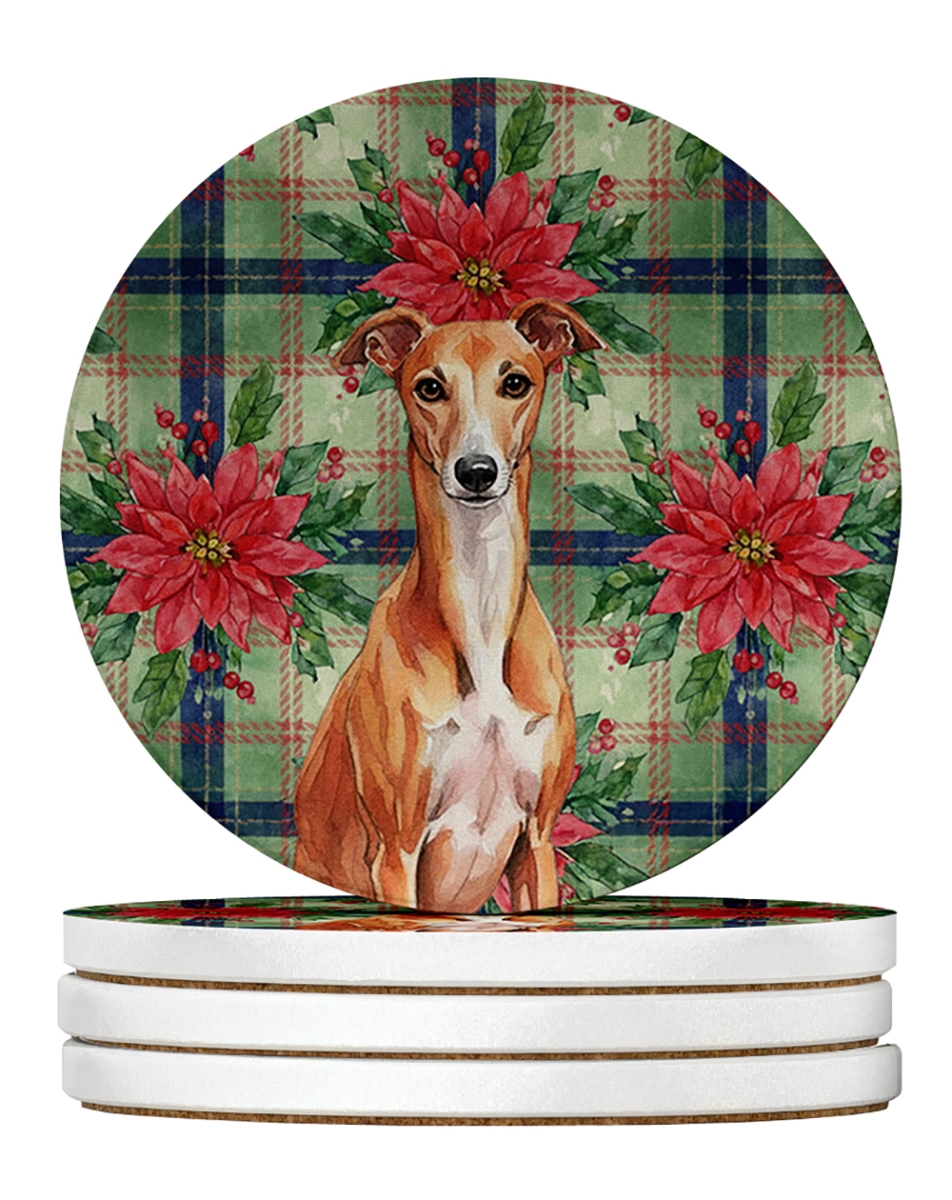 Picture of Carolines Treasures WDK8855RCS4 4 x 4 in. Red Whippet Christmas Poinsettias Large Sandstone Coasters, Pack of 4