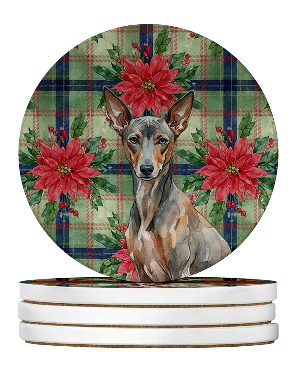 Picture of Carolines Treasures WDK8861RCS4 4 x 4 in. Xoloitzcuintli Christmas Poinsettias Large Sandstone Coasters, Pack of 4