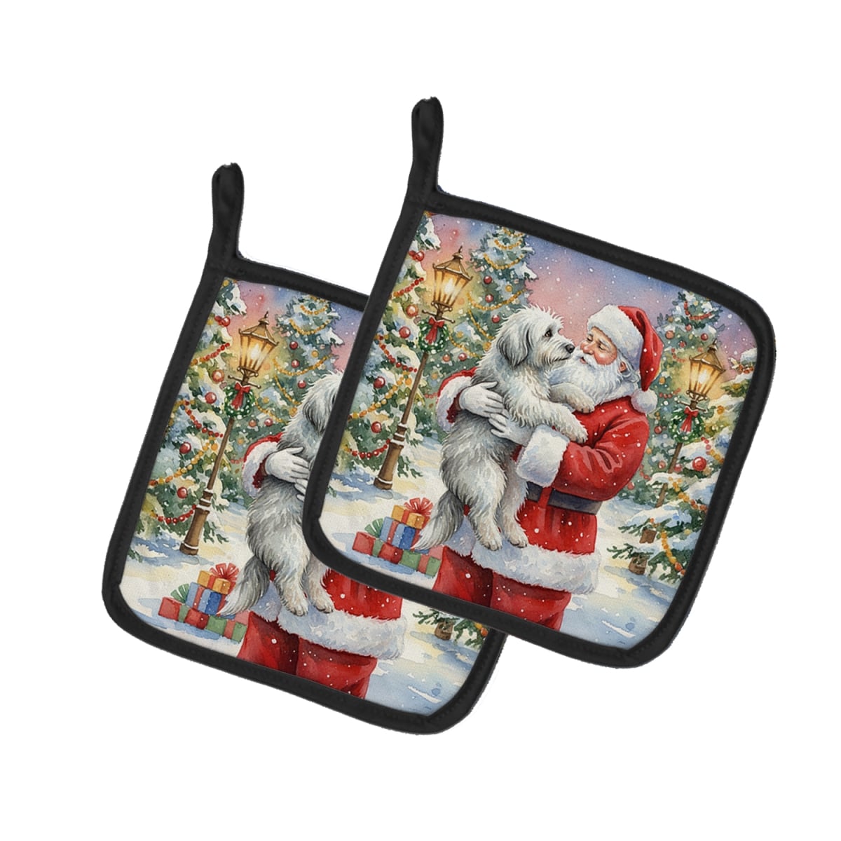 FNT1063PTHD 7.5 x 7.5 in. Old English Sheepdog with Santa Claus Pot Holders, Pack of 2