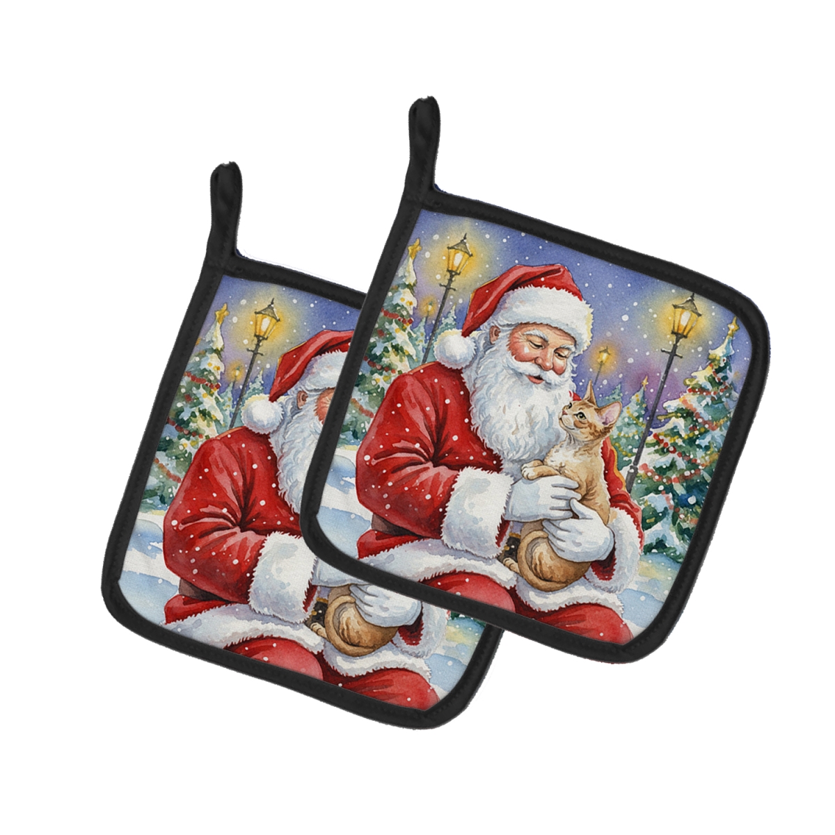 FNT1116PTHD 7.5 x 7.5 in. Devon Rex Cat with Santa Claus Pot Holders, Pack of 2