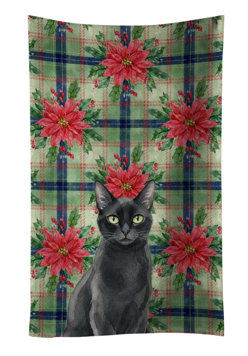 FNT1320KTWL 25 x 15 in. Solid Black Cat with Poinsettias Kitchen Towel