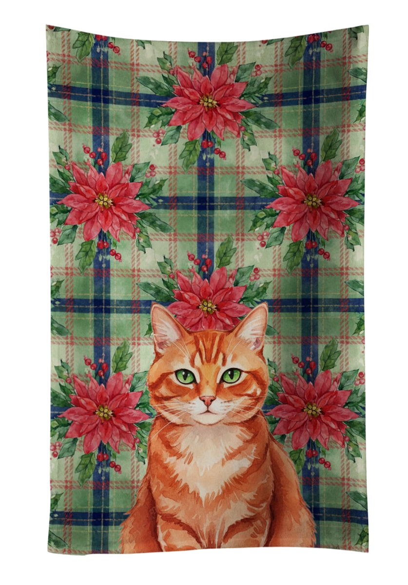 FNT1323KTWL 25 x 15 in. Solid Red Ginger Cat with Poinsettias Kitchen Towel