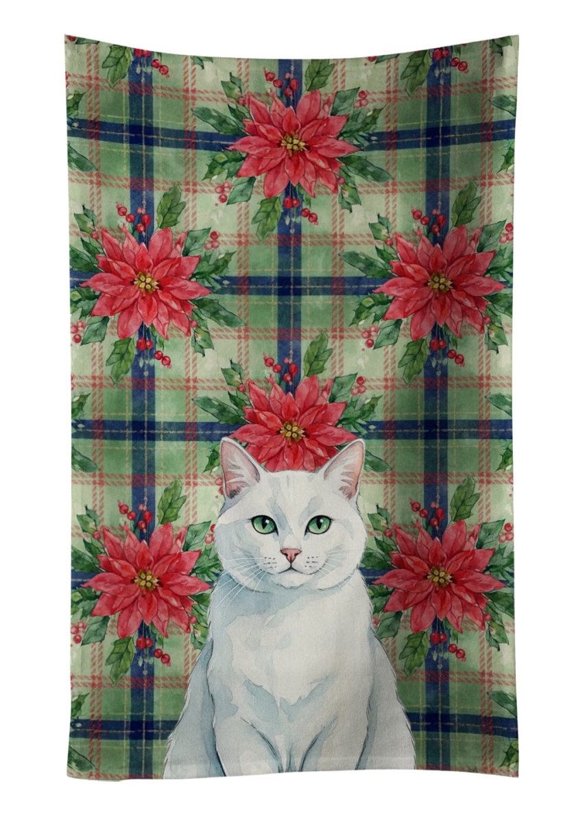FNT1324KTWL 25 x 15 in. Solid White Cat with Poinsettias Kitchen Towel