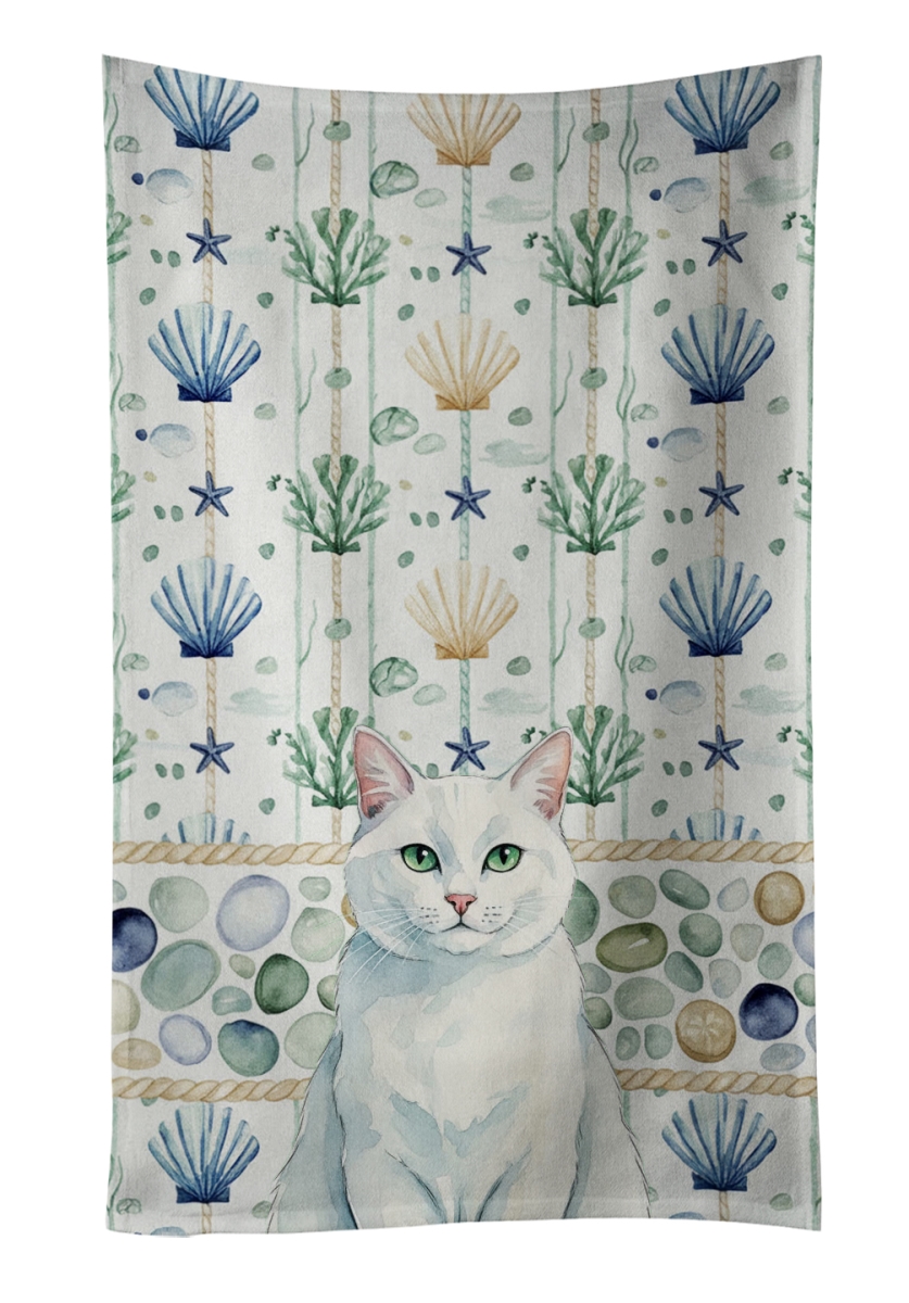 FNT1365KTWL 25 x 15 in. Solid White Cat Coastal Sea Glass Kitchen Towel