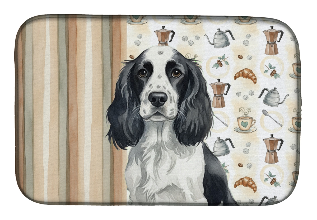 Picture of Carolines Treasures WDK7432DDM 21 x 14 in. Black & White English Springer Spaniel Coffee Bar Dish Drying Mat