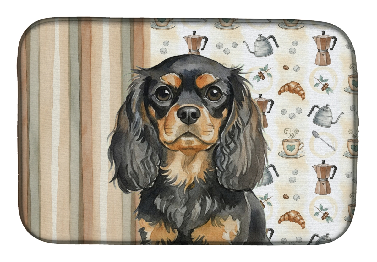 Picture of Carolines Treasures WDK7434DDM 21 x 14 in. Black & Tan English Toy Spaniel Coffee Bar Dish Drying Mat