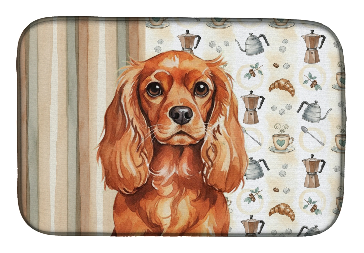 Picture of Carolines Treasures WDK7436DDM 21 x 14 in. Ruby English Toy Spaniel Coffee Bar Dish Drying Mat