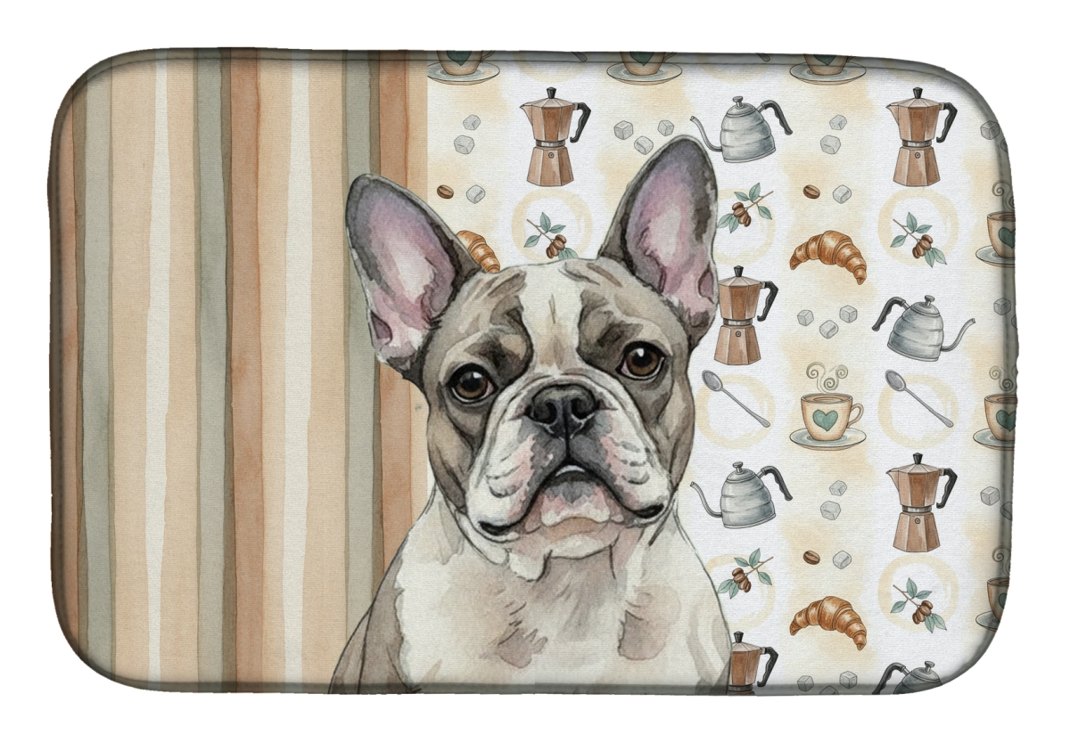Picture of Carolines Treasures WDK7441DDM 21 x 14 in. Pied French Bulldog Coffee Bar Dish Drying Mat