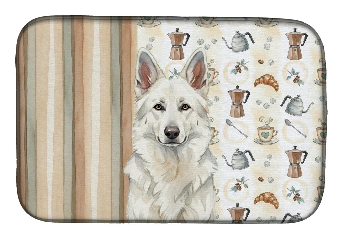 Picture of Carolines Treasures WDK7447DDM 21 x 14 in. White German Shepherd Coffee Bar Dish Drying Mat