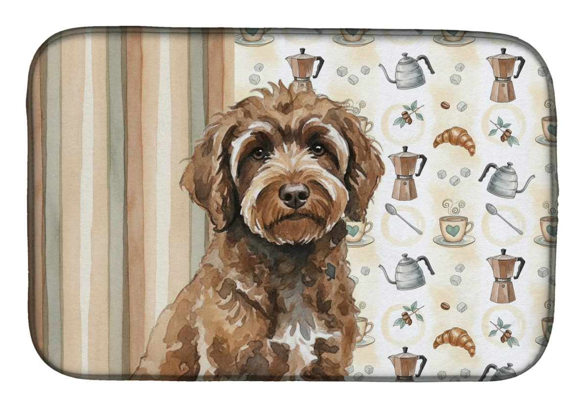 Picture of Carolines Treasures WDK7580DDM 21 x 14 in. Brown Portuguese Water Dog Coffee Bar Dish Drying Mat