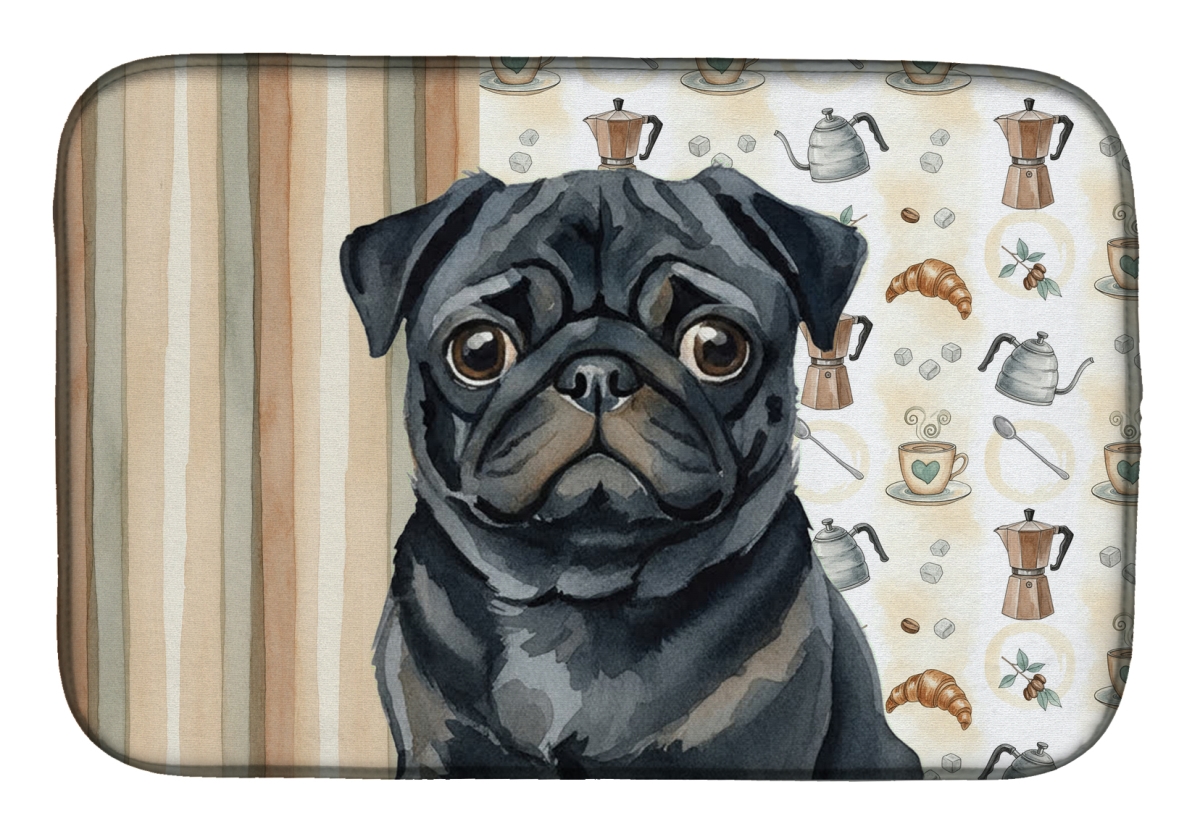 Picture of Carolines Treasures WDK7581DDM 21 x 14 in. Black Pug Coffee Bar Dish Drying Mat
