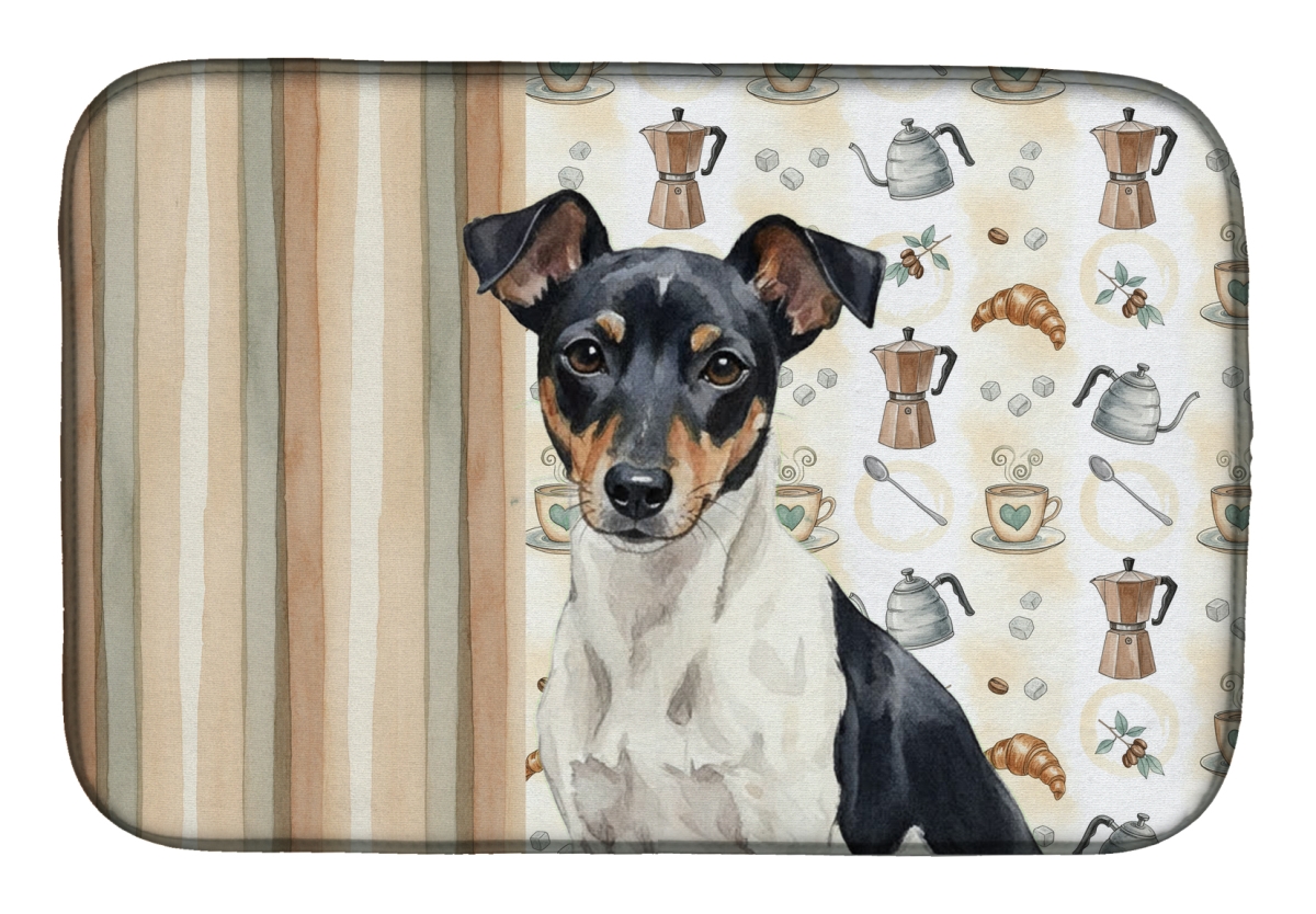 Picture of Carolines Treasures WDK7583DDM 21 x 14 in. Black & White Rat Terrier Coffee Bar Dish Drying Mat