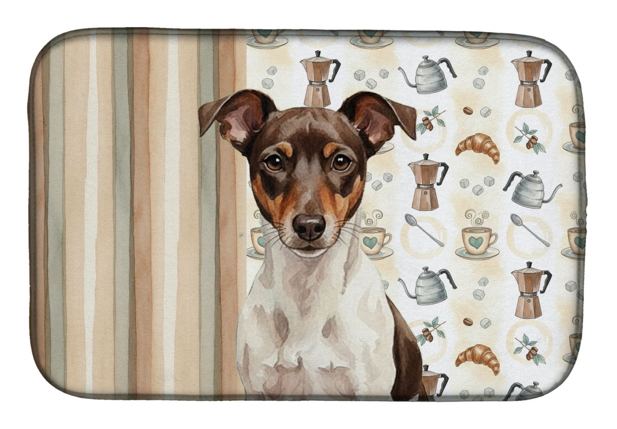 Picture of Carolines Treasures WDK7584DDM 21 x 14 in. Chocolate & White Rat Terrier Coffee Bar Dish Drying Mat