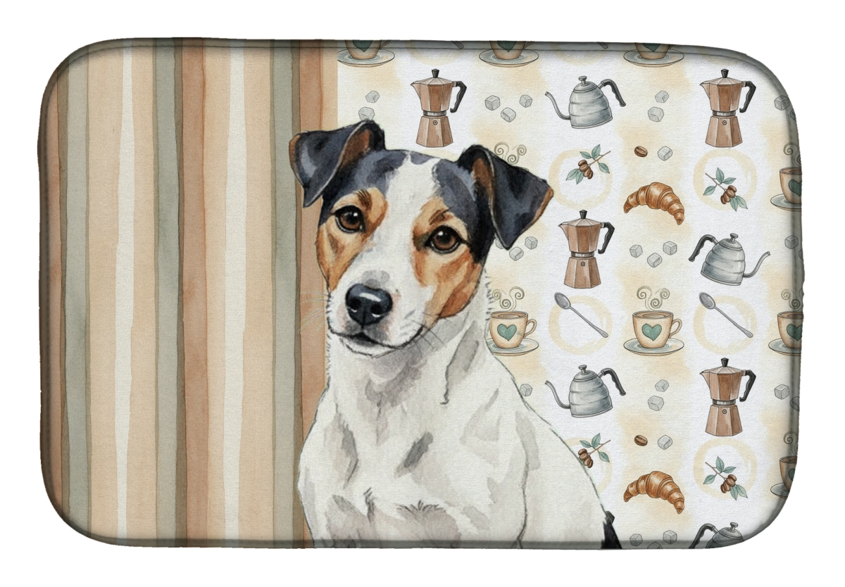 Picture of Carolines Treasures WDK7589DDM 21 x 14 in. White with Black Markings Russell Terrier Coffee Bar Dish Drying Mat