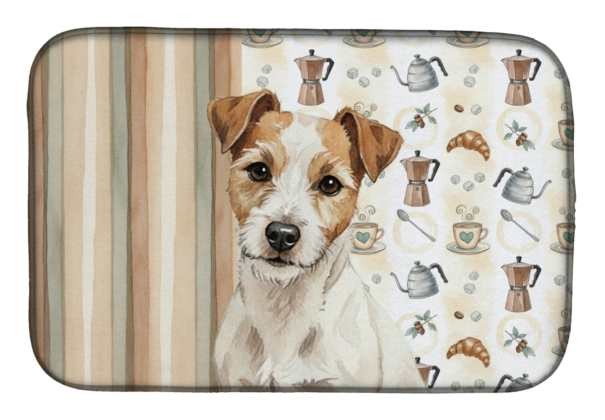 Picture of Carolines Treasures WDK7590DDM 21 x 14 in. White with Tan Markings Russell Terrier Coffee Bar Dish Drying Mat