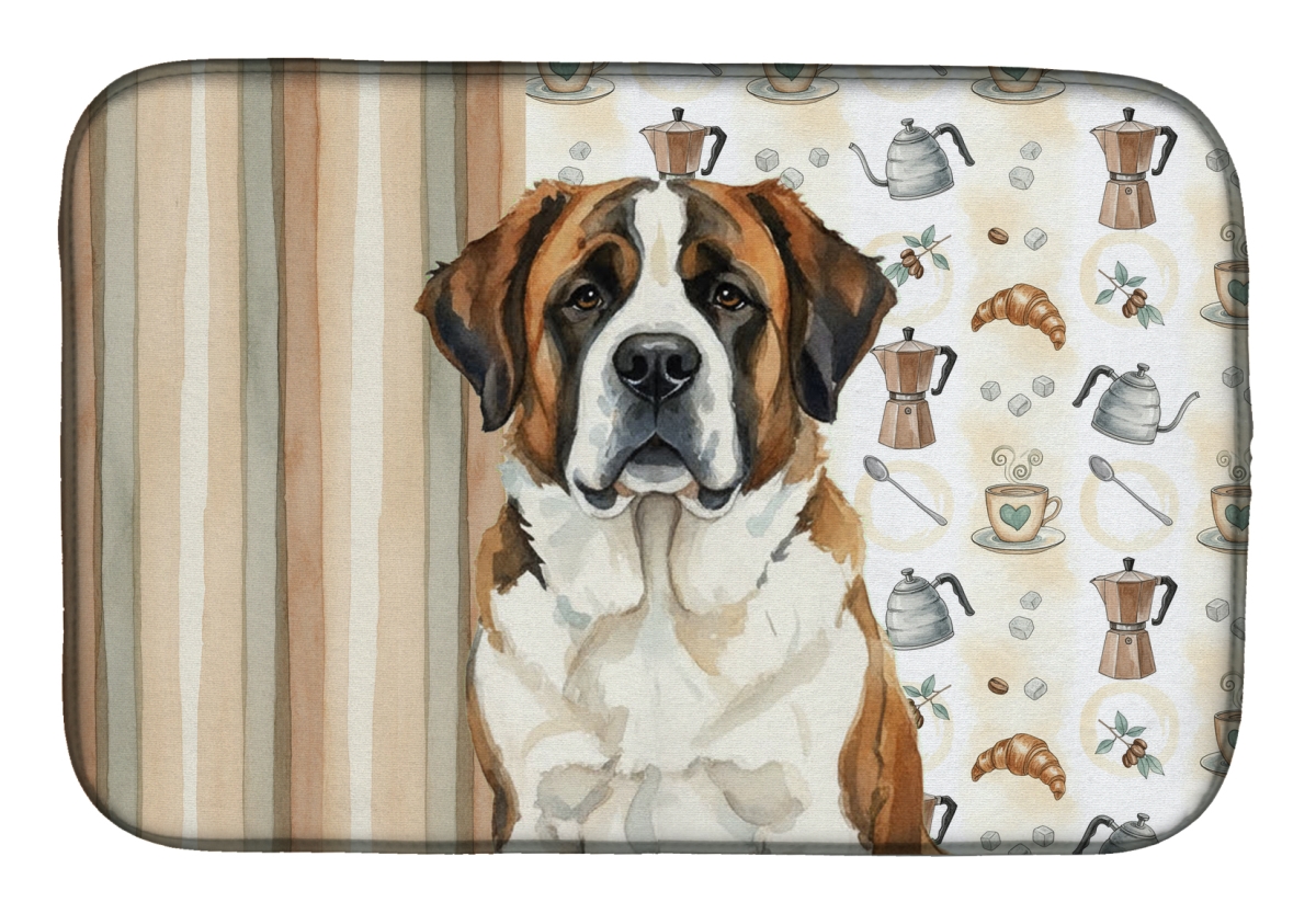 Picture of Carolines Treasures WDK7592DDM 21 x 14 in. Brindle & White Saint Bernard Coffee Bar Dish Drying Mat