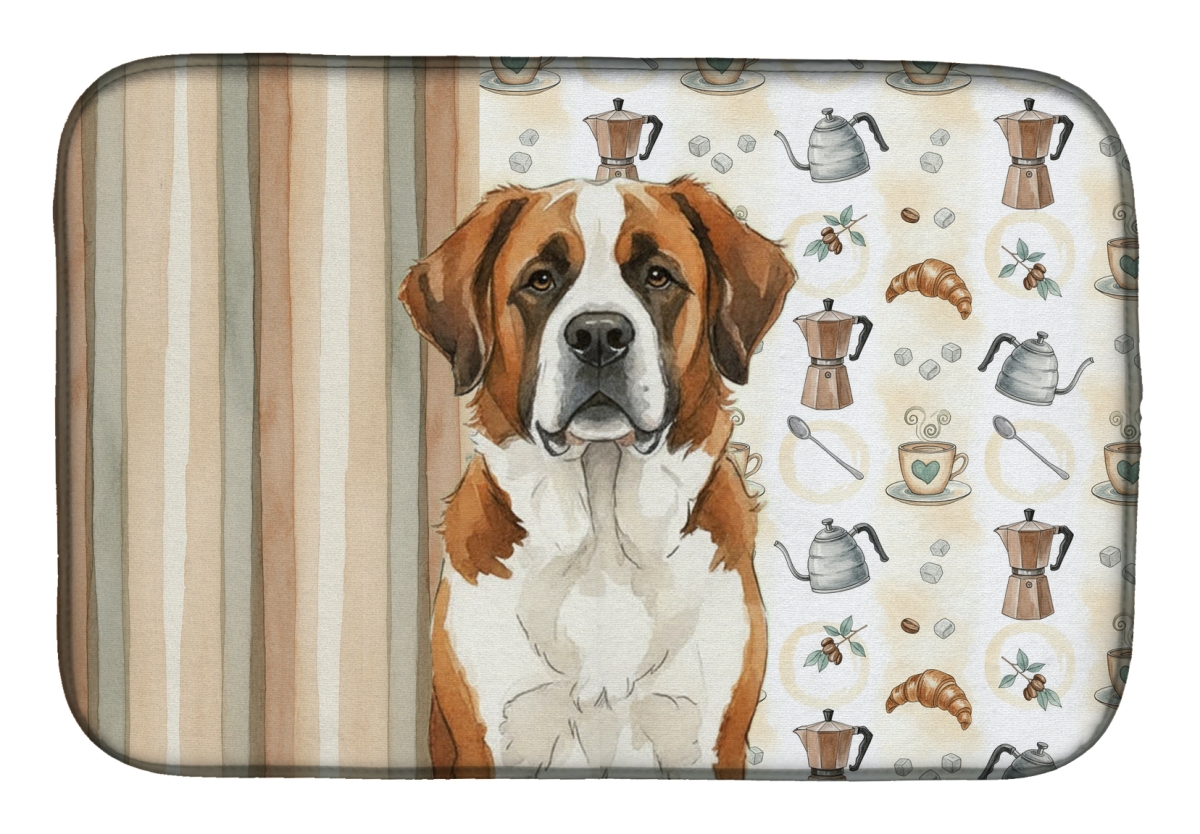 Picture of Carolines Treasures WDK7593DDM 21 x 14 in. Brown & White Saint Bernard Coffee Bar Dish Drying Mat