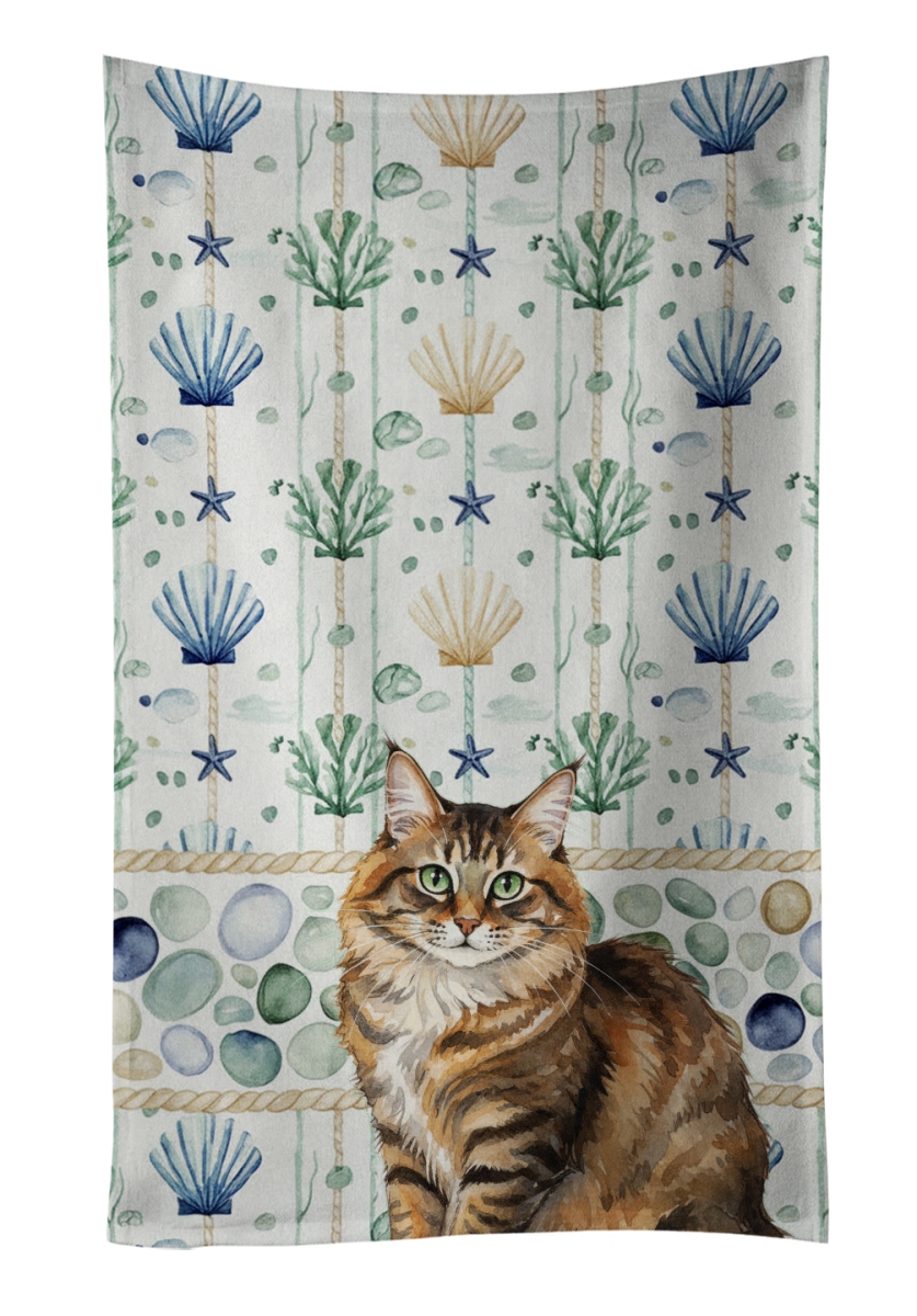 Picture of Carolines Treasures FNT1346KTWL 25 x 15 in. Norwegian Forest Cat Brown Tabby Cat Coastal Sea Glass Kitchen Towel