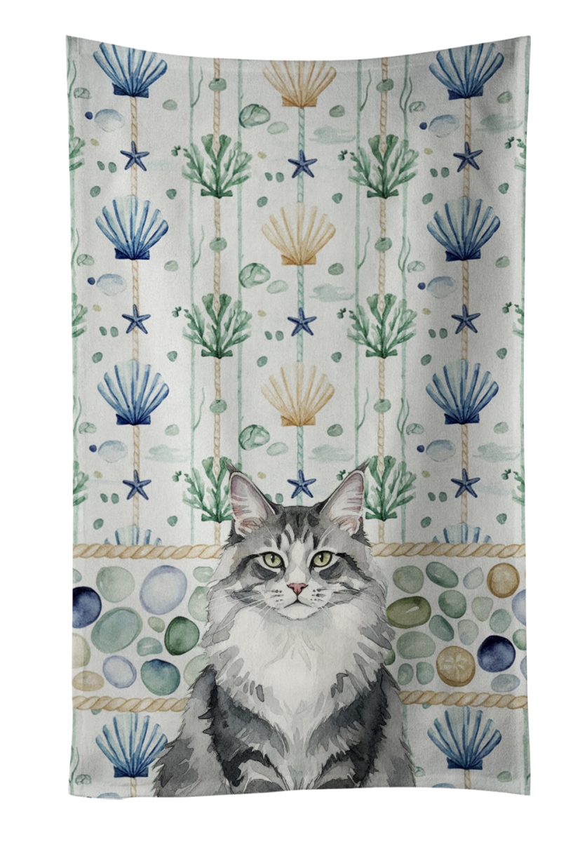 Picture of Carolines Treasures FNT1347KTWL 25 x 15 in. Norwegian Forest Cat Gray & White Cat Coastal Sea Glass Kitchen Towel