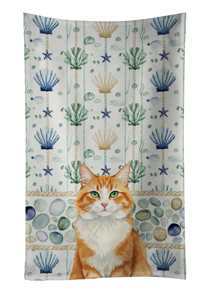 Picture of Carolines Treasures FNT1348KTWL 25 x 15 in. Orange & White Cat Coastal Sea Glass Kitchen Towel