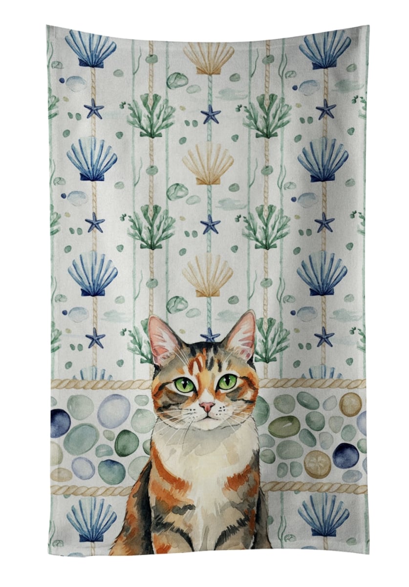 Picture of Carolines Treasures FNT1351KTWL 25 x 15 in. Patched Tabby Cat Coastal Sea Glass Kitchen Towel