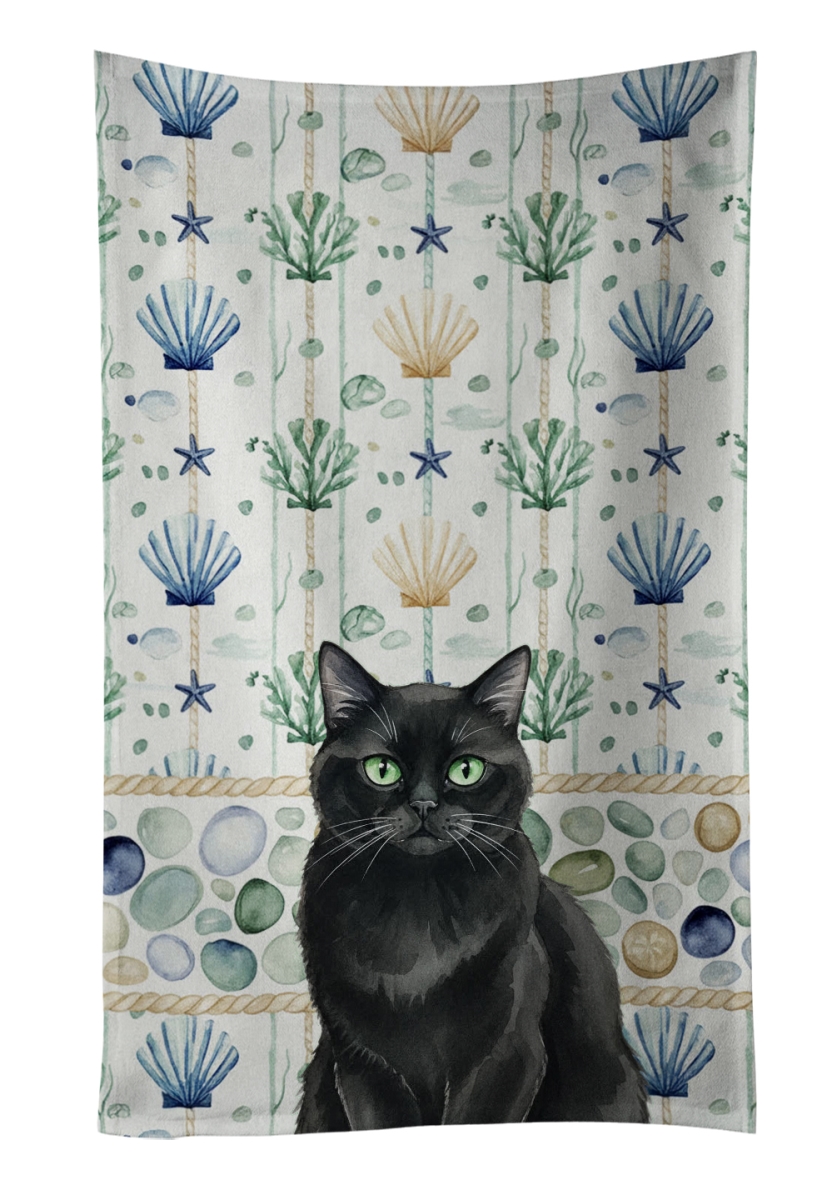 Picture of Carolines Treasures FNT1352KTWL 25 x 15 in. Persian Black Cat Coastal Sea Glass Kitchen Towel