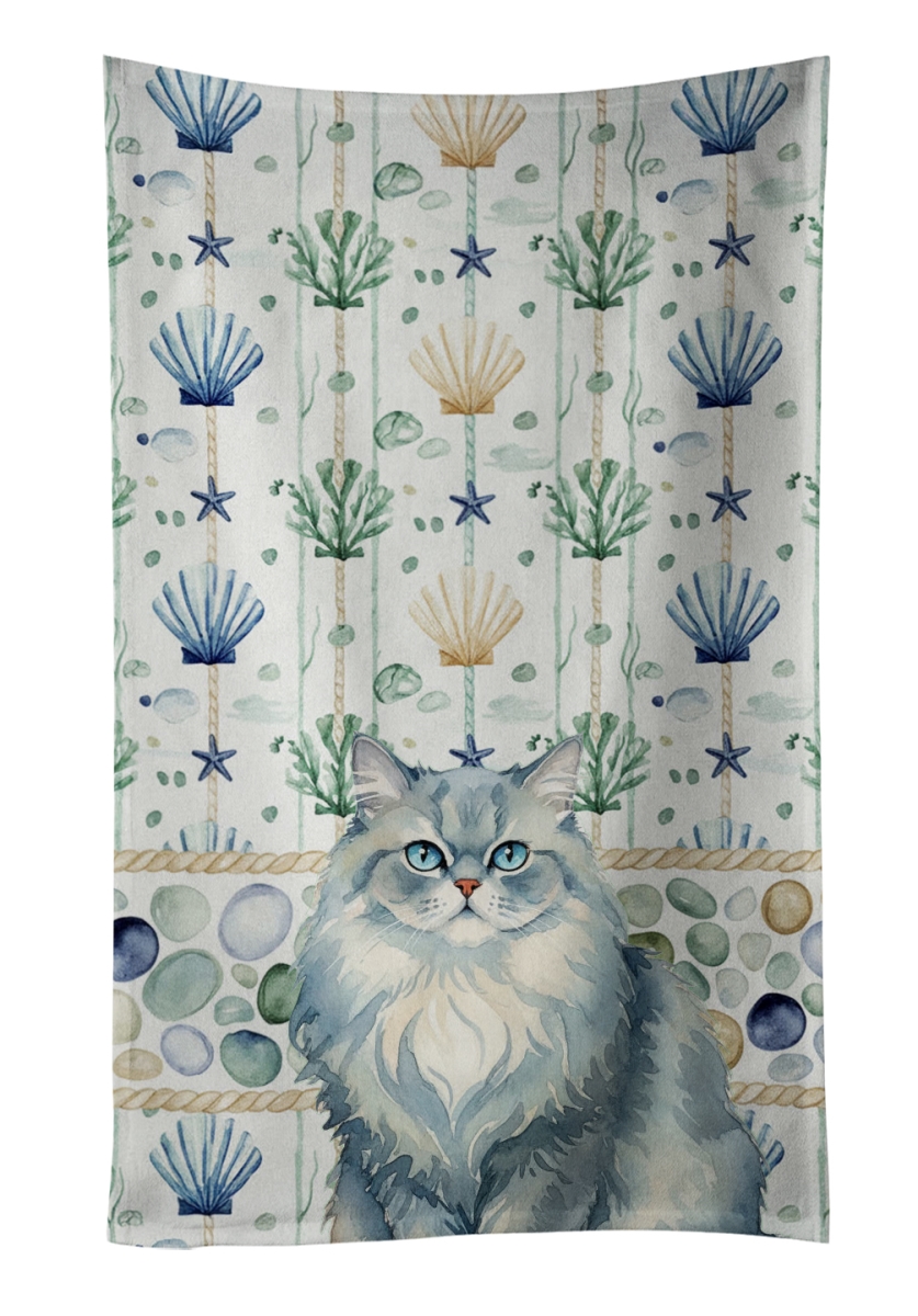 Picture of Carolines Treasures FNT1353KTWL 25 x 15 in. Persian Blue Cat Coastal Sea Glass Kitchen Towel