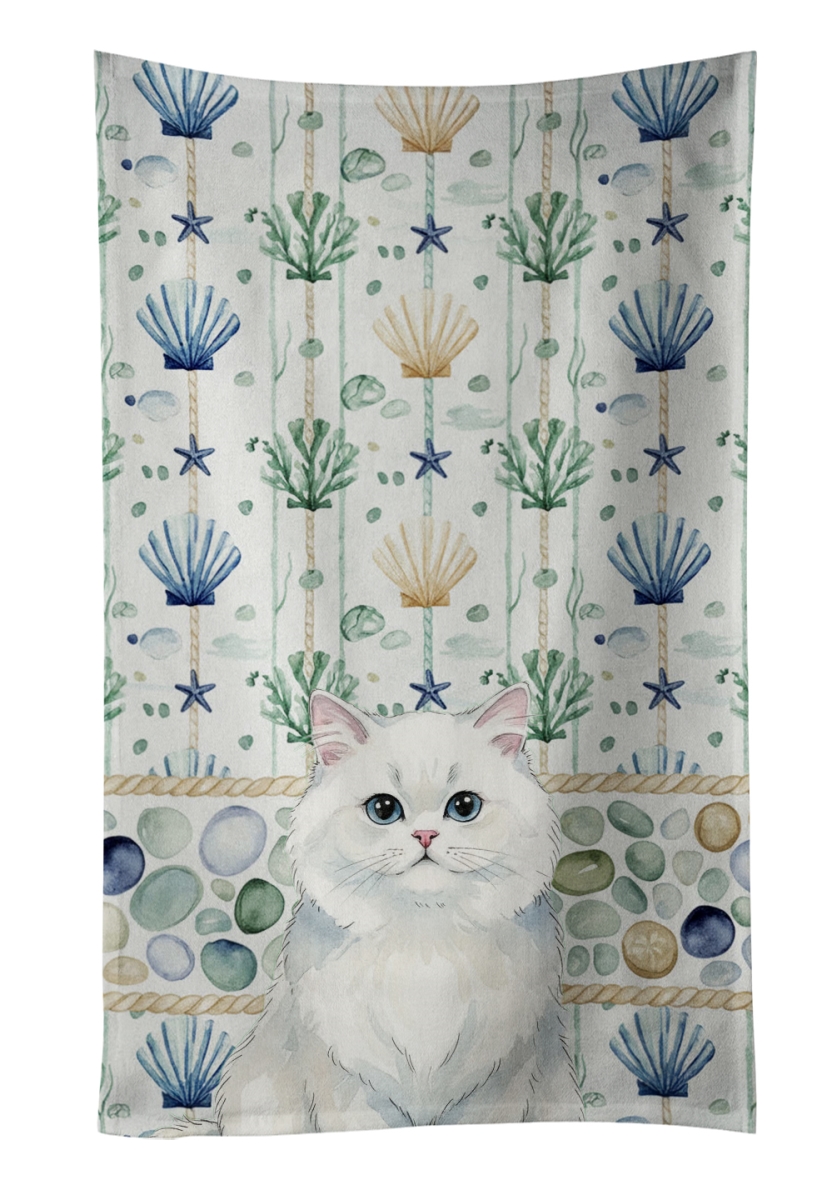 Picture of Carolines Treasures FNT1354KTWL 25 x 15 in. Persian White Cat Coastal Sea Glass Kitchen Towel