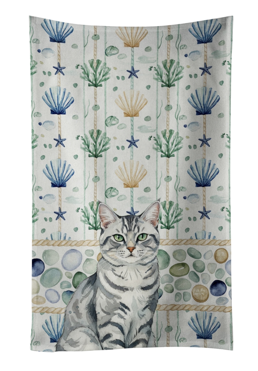 Picture of Carolines Treasures FNT1359KTWL 25 x 15 in. Silver Classic Tabby Cat Coastal Sea Glass Kitchen Towel
