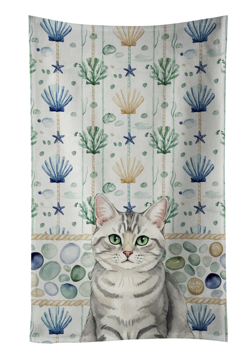 Picture of Carolines Treasures FNT1360KTWL 25 x 15 in. Silver Mackerel Tabby Cat Coastal Sea Glass Kitchen Towel