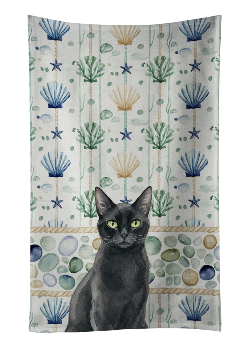 Picture of Carolines Treasures FNT1361KTWL 25 x 15 in. Solid Black Cat Coastal Sea Glass Kitchen Towel