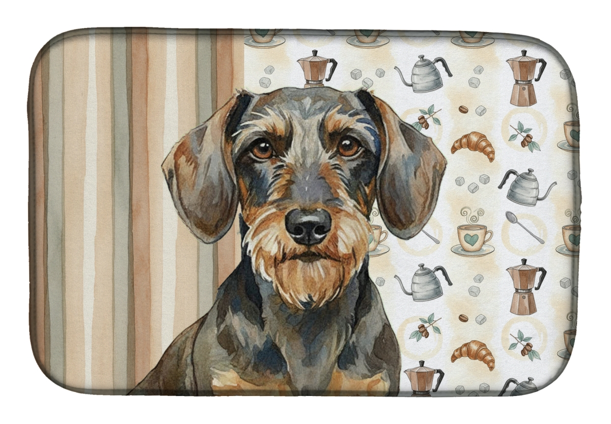 Picture of Carolines Treasures WDK7403DDM 21 x 14 in. Wirehaired Wild Boar Dachshund Coffee Bar Dish Drying Mat